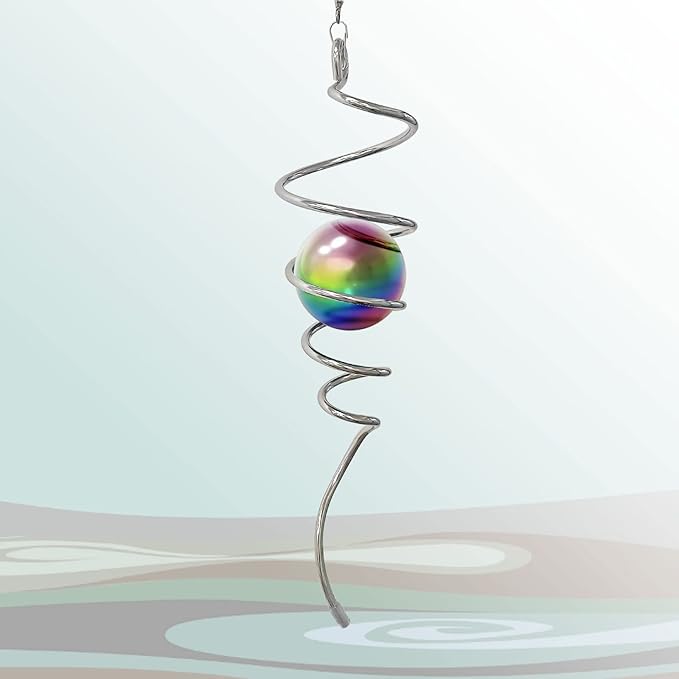 Aoedelyart Multi Color Wind Spinner Tail Gazing Ball Spiral Decorative Wind Sculptures - 13in Height