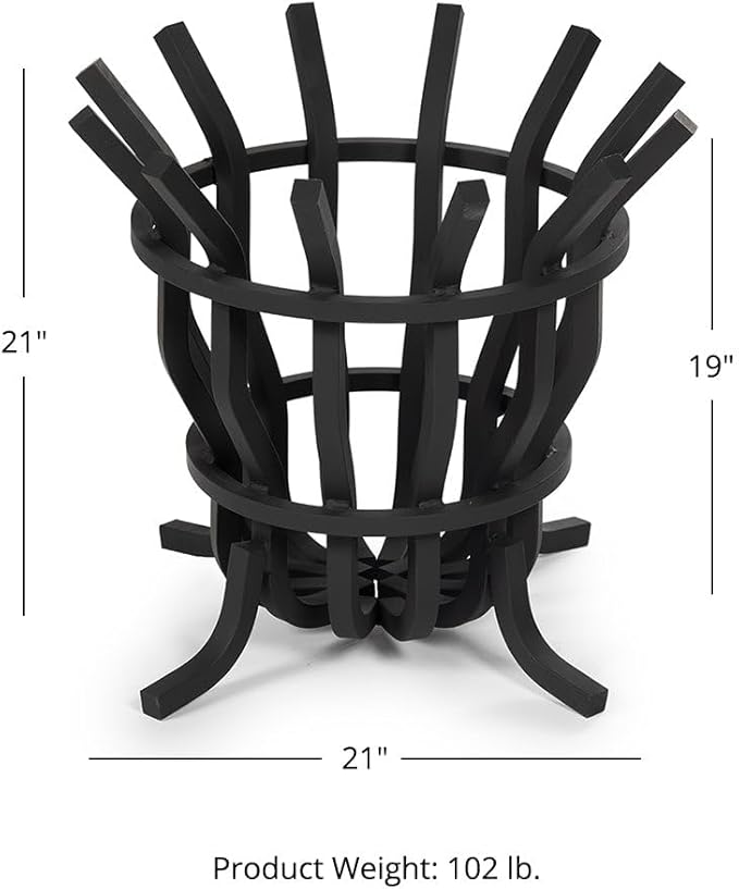 Ash & Ember High Efficiency Fire Pit Basket, Self-Feeding Grate for Larger Flames with Fewer Logs, Self-Tending Outdoor Fire Pit Grate, Thick Solid Steel Construction with Heat-Resistant Paint