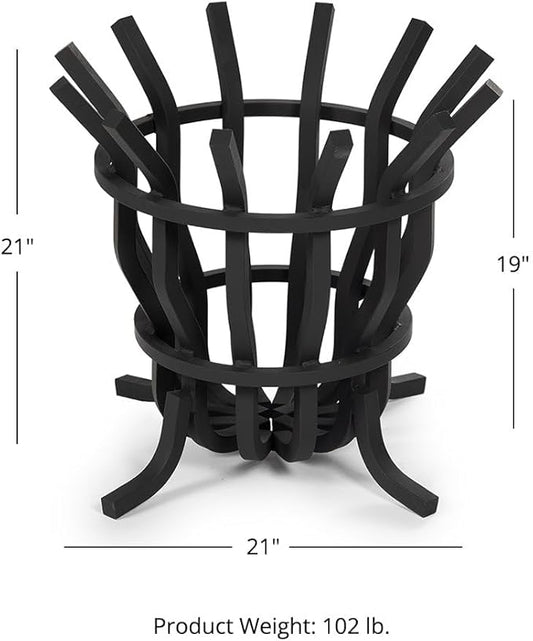 Ash & Ember High Efficiency Fire Pit Basket, Self-Feeding Grate for Larger Flames with Fewer Logs, Self-Tending Outdoor Fire Pit Grate, Thick Solid Steel Construction with Heat-Resistant Paint