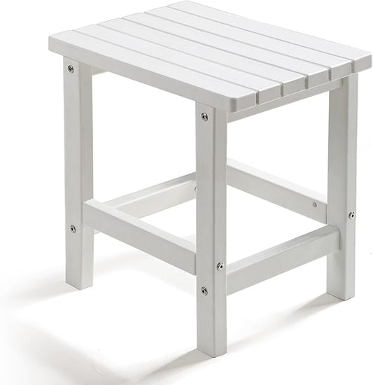PASAMIC Adirondack Square Outdoor Side Table, HDPE Small Outdoor Table, Patio End Table for Patio, Pool, Backyard, Weather-Resistant (White)
