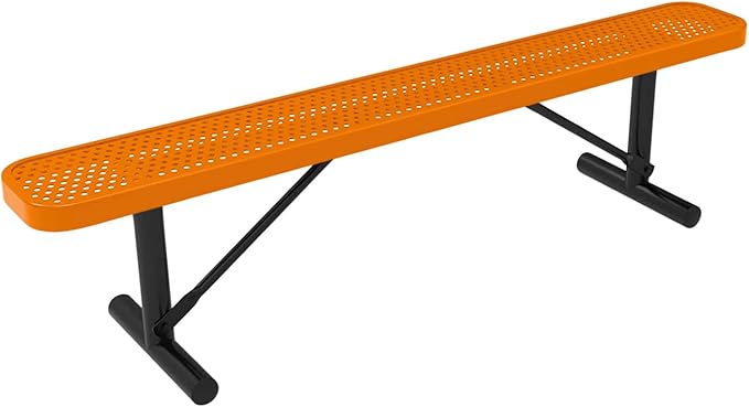 COATEDOUTDOORFURNITURE Heavy-Duty Portable Outdoor Bench Thermoplastic Coated, Punched Steel, Commercial-Grade Seating, Made in America (Portable Without Back, 6 Ft, Textured Orange)