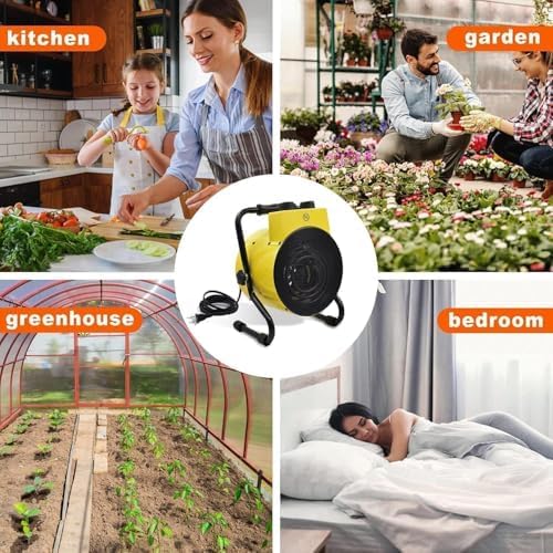 1500W Greenhouse Heater with Digital Thermostat, Outdoor Heater with Overheat Protection and 3-Second Rapid Heating Function, outdoor heaters for patio Garage, Greenhouse, Flower House Yellow