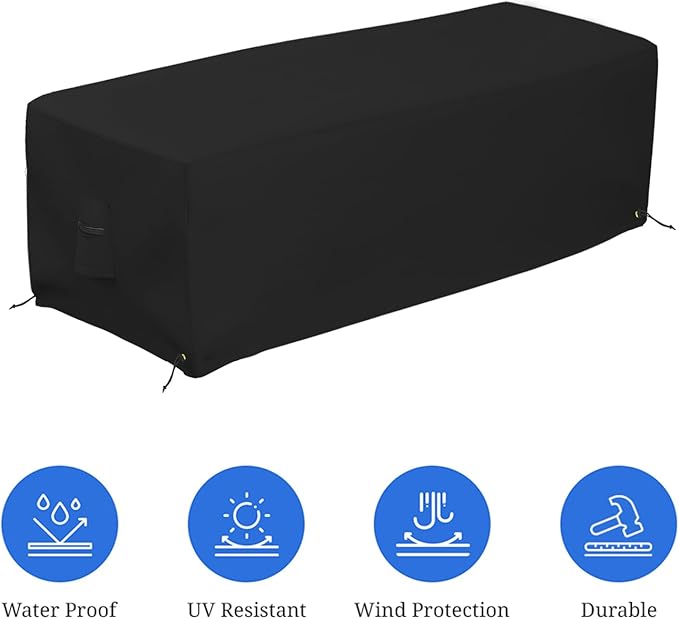Covers & all Outdoor Rectangular Fire Pit Cover, Rectangle Heavy Duty18 Oz Waterproof UV & Weather Resistant, for Patio Lawn Garden Outside, Air Vents & Drawstrings (48"L x 25"W x 18"H, Black)