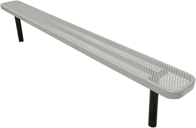 COATEDOUTDOORFURNITURE Coated Outdoor Furniture Heavy-Duty Outdoor Bench Thermoplastic Coated, Punched Steel, Commercial-Grade Seating, Made in America (Inground Without Back, 8 Ft, Textured Grey)