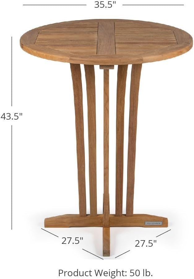 Ash & Ember Acadia Grade A Teak 35" Round Bar Table, Indoor Outdoor Patio Bar Furniture, Weather Resistant Solid Wood for Garden, Backyard, Patio, Tightly Spaced Slats