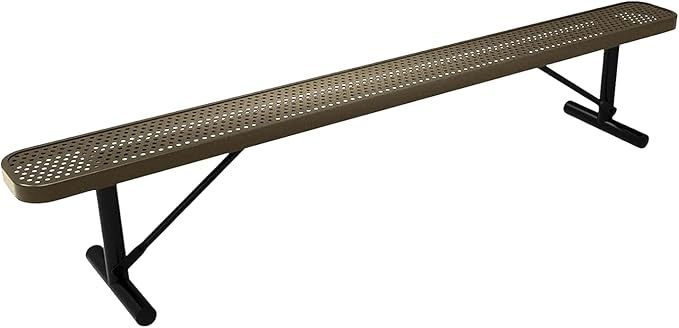 COATEDOUTDOORFURNITURE Heavy-Duty Outdoor Bench Thermoplastic Coated, Punched Steel, Commercial-Grade Seating, Made in America (Portable Without Back, 8 Ft, Textured Gold Vein)