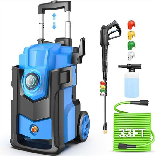Professional Pressure Cleaner 5000 PSI,Heavy Duty Power Cleaner with 4 Nozzles,Foam Cannon,33FT Hose and 500ml Soap Bottle for Home/Cars (Blue)