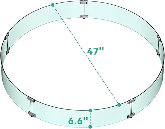 Skyflame 47" Round Fire Pit Glass Wind Guard, Thick & Clear Tempered Glass Fire-Resistant Wind Screens with Bracket & Feet, for Outdoor Fire Table/Fire Pit Pan