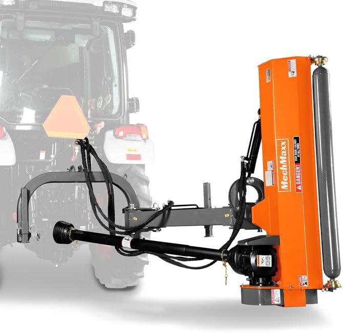60" Inch PTO Drive 3 Point Hitch Offset Flail Ditch Bank Mower for 25-60HP Tractor, 77'' Offset Distance,60°/90° Rotation Angle, 24 Hammers, Model VAM60