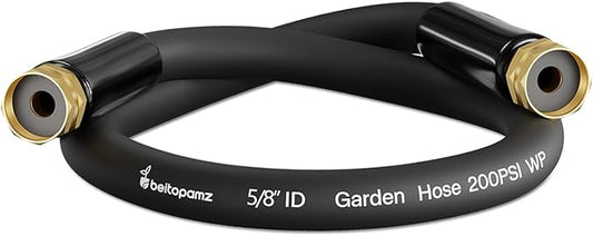 Short Garden Hose 1 ft x 5/8" Female to Female, Heavy Duty Small Water Hose Extend Connector, Leak-Free Connections Hybrid Rubber Leader Hose with 3/4" Double GHT Fittings, Black