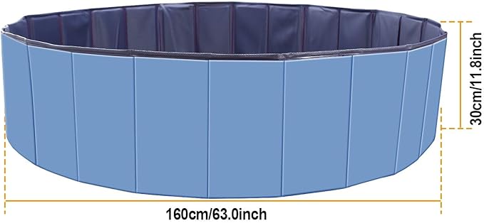 Foldable Pet Swimming Pool - Large 63" PVC Kiddie Dog Pool Bathing Tub for Dogs Cats Kids Portable Summer Outdoor Water Playmat Non-Slip Bottom Easy Drain (Blue)