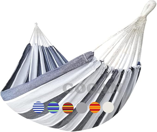 GOCAN Brazilian Double Hammock 2 Person Extra Large Canvas Cotton Hammock for Patio Porch Garden Backyard Lounging Outdoor and Indoor (Gray Stripe)
