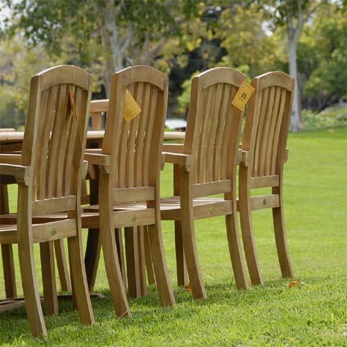 Grade-A Teak Outdoor Dining Set-95"X40" 9 Pieces | Oval Double Extension Table & 8 Java Arm Chairs & Umbrella | Wooden Outdoor Seating for Garden Fine Sanded, Natural Finish