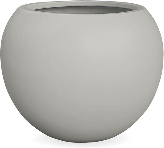 9.7"H x 12"D Globo Fiberstone Round Planter - Christmas Tree Planter, Smooth Finishes, Weather Resistant for Indoor & Outdoor Use, Included 2 Extra Coco Mats (Light Gray, 7.8" Pot Opening)