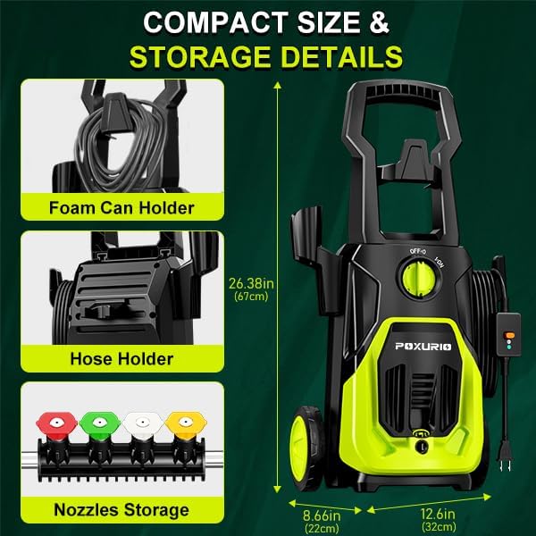 POXURIO Electric Pressure Washer, 4000PSI 2.8GPM Power Washer, 3-in-1 Self-Priming High Pressure Washer, for Cars, Patio, Deck