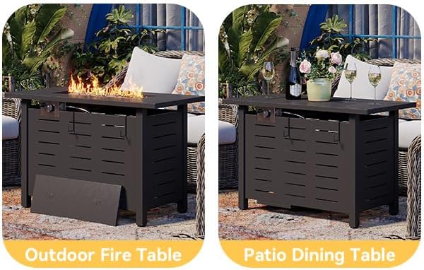 Aoxun 40 Inch Outdoor Propane Fire Pit - 50,000 BTU Gas Fire Pit Table with Lava Rocks, Patio Heater Rectangle Fire Table with Removable Lid & Waterproof Cover for Deck, Backyard, Garden, Black