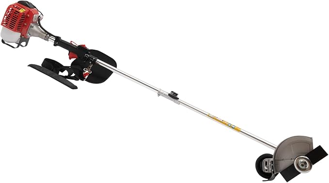 2 Cycle Weed Wacker Gas Powered Grass Trimmer, 2 in 1 26CC Straight Shaft String Trimmer Weed Eater, Air-Cooled Gasoline Brush Cutter Lawn Edger with 2 Blade Heads for Weeds & Grass Cutting