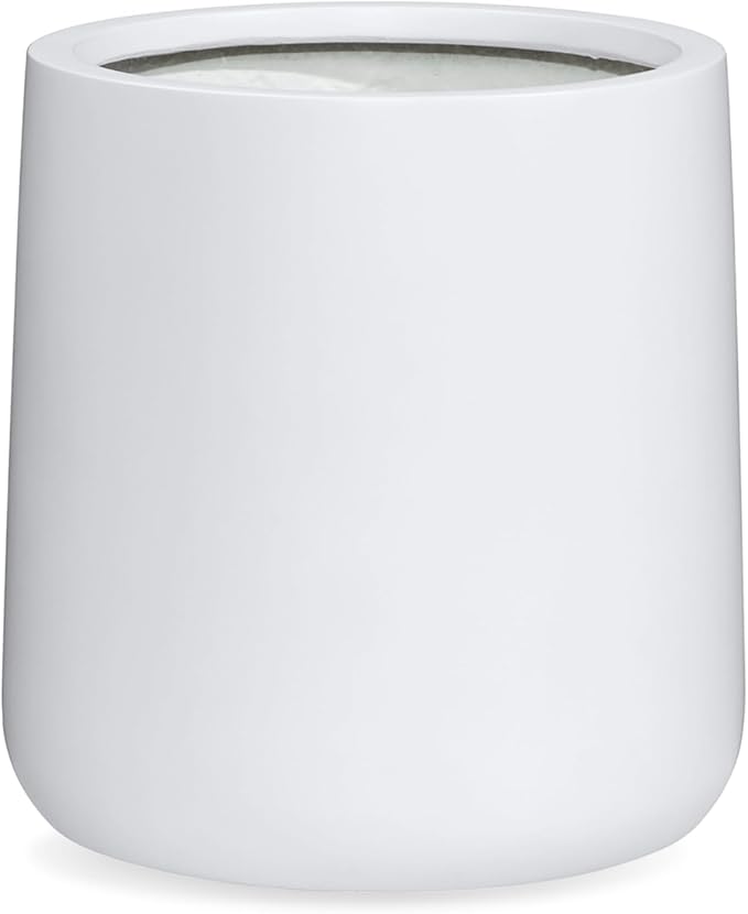 14"H x 13.7"D Conico Fiberstone Round Planter - Christmas Tree Planter, Smooth Finishes, Weather Resistant for Indoor and Outdoor Use, Included 2 Extra Coco Mats (White, 10.6" Pot Opening)