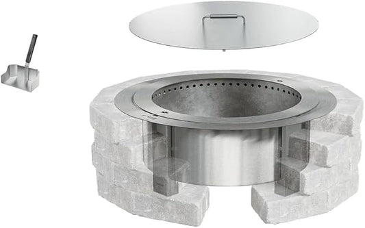 Breeo Smokeless Fire Pit Insert Bundle – X Series Insert Ring, Lid, and Ash Shovel Included – Fits Stone or Brick Surround 34" - 39" Diameter – Outdoor Fire Pit Upgrade - X30 Series, Stainless Steel