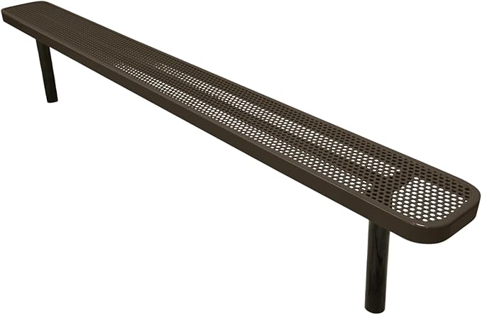 COATEDOUTDOORFURNITURE Coated Outdoor Furniture Heavy-Duty Outdoor Bench Thermoplastic Coated, Punched Steel, Commercial-Grade Seating, Made in America (Inground Without Back, 8 Ft, Textured Brown)