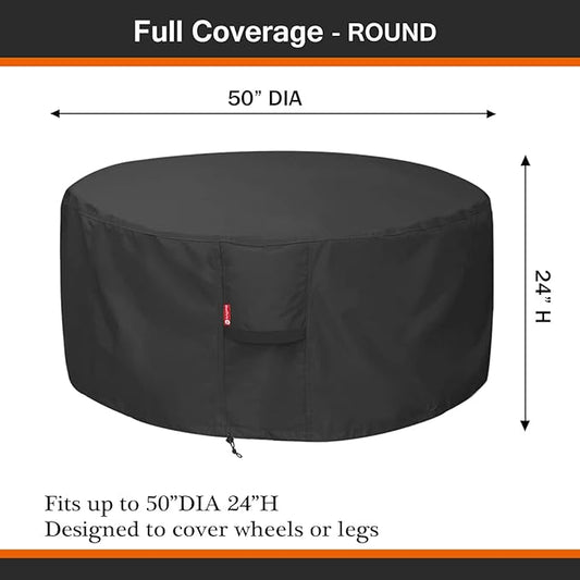 SheeChung Fire Pit Cover - Waterproof 600D Heavy Duty Round Patio Fire Bowl Cover Black (Round 50”D x 24”H)-Fits 45",46",48”,50" Gas Firepit Table/Bowl Covers