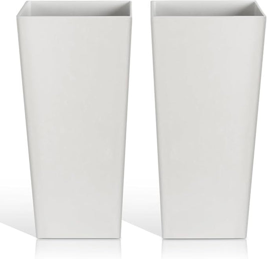 Tall Planters for Outdoor Plants, Large Resin Flower Pots for Garden, Front Porch, Patio, Indoor - Set of 2 (White, 28 inch - 2 Pack)