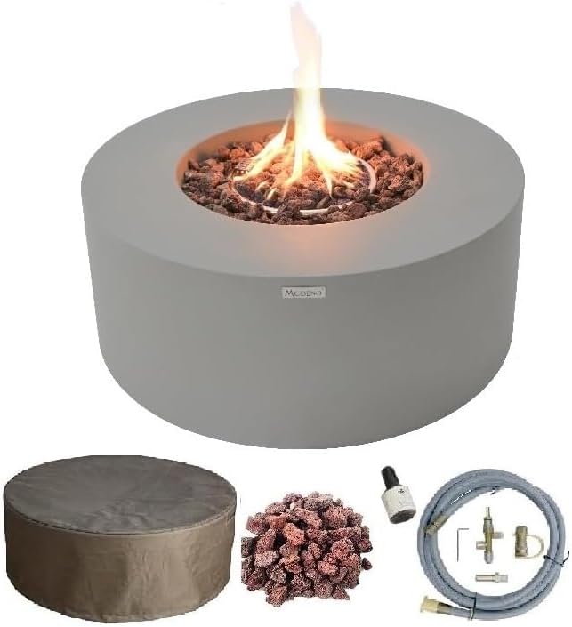 AMS Fireplace | Modeno | Tramore | Firepit Table | Cover and Lava Rocks Included | (Fuel: Natural Gas - Light Gray)