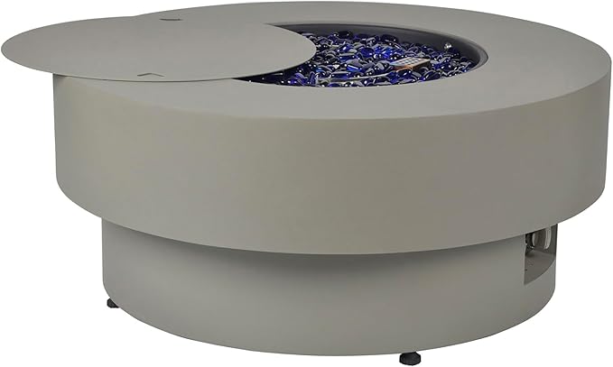 32.5-inch Outdoor Gas Fire Pit with 20lb Propane Tank Cover Table & Wind Glass Shield,50,000BTU Propane Gas Fire Pits for Outside Patio w/Round Burner Lid, Glass Rocks