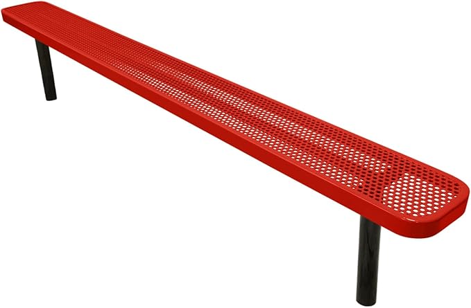 COATEDOUTDOORFURNITURE Coated Outdoor Furniture Heavy-Duty Outdoor Bench Thermoplastic Coated, Punched Steel, Commercial-Grade Seating, Made in America (Inground Without Back, 8 Ft, Red)