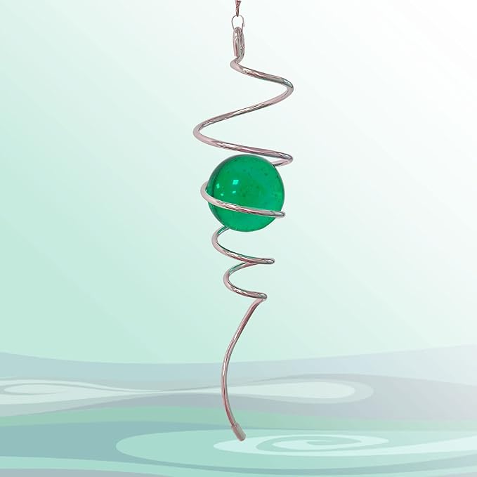Aoedelyart Wind Spinner Tail Gazing Ball Spiral Decorative Wind Spinner Sun Catcher 11inch Tail and 2 inch Glass Orb. Indoor Outdoor Garden Decoration Wind Sculptures-13 inch Height (Green)