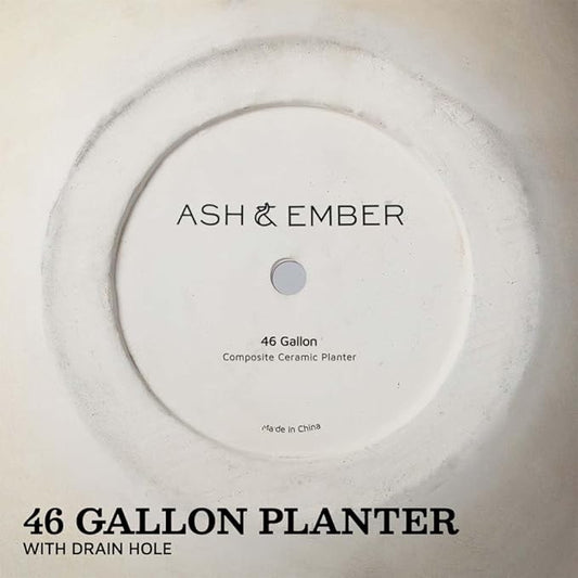 Ash & Ember 24" Round Sphere Satin Ivory Planter, 46 Gallon Lightweight Fiberstone Composite with Weather-Resistant Finish, Modern Planter Pot for Indoor and Outdoor Plants