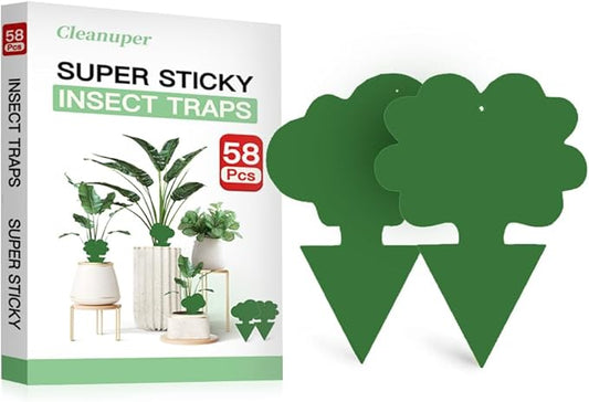58 Pcs Green Flying Insect Traps for Plants,Indoors, Outdoors, Kitchen, Sticky Traps for Fungus Gnat, Fly and Fruit Fly, Flying Insects, Non-Toxic & Odorless, Kid and Pet Safe, Economic Pack (Green)
