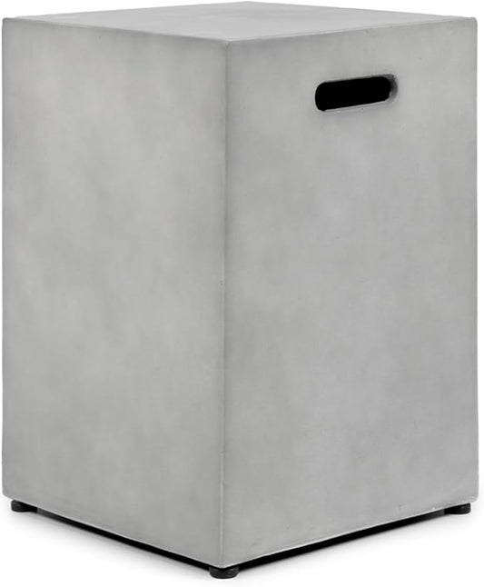 Propane Tank Cover Table, Modern Outdoor Gas Tank Covers, 16 X 20inch Square Concrete Tank Storage Box Hideaway Table for Propane Gas Fire Pit, Tank Holder with Handles (Gray)