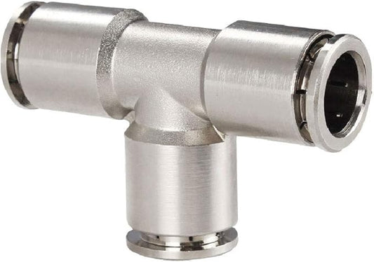 Beduan Push to Connect Tube Fitting Union Tee, Copper Nickle-Plated 3/8" Tube OD 3 Way Tee Shaped Union Adapter Fitting