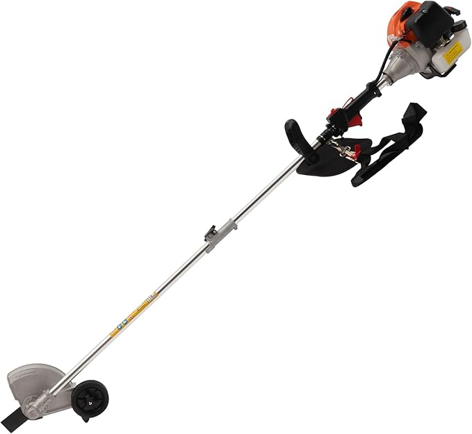 2 Cycle Weed Wacker Gas Powered Grass Trimmer, 2 in 1 33CC Straight Shaft String Trimmer Weed Eater, Air-Cooled Gasoline Brush Cutter Lawn Edger with 2 Blade Heads for Weeds & Grass Cutting