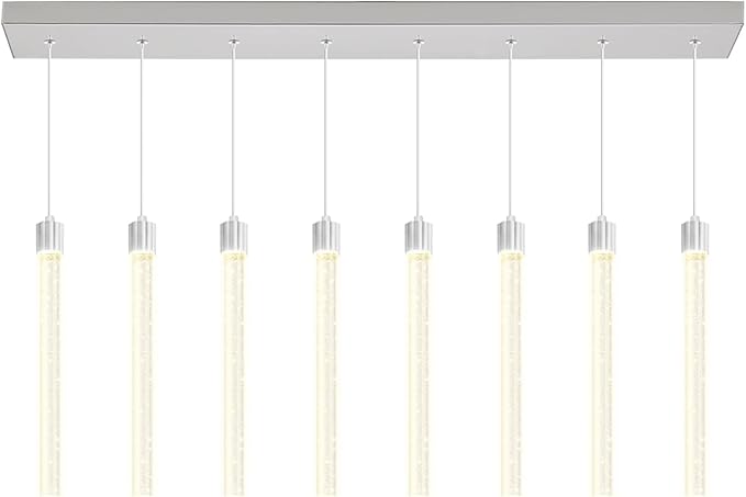 8-Lights Silver Modern Crystal Chandeliers for Dining Room Dimmable LED Adjustable Height Hanging Pendant Light for Kitchen Island,Bedroom,Over Table,Living Room
