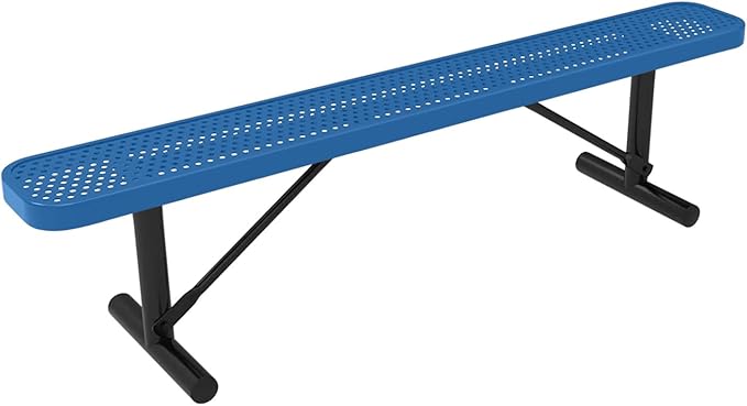 COATEDOUTDOORFURNITURE Heavy-Duty Portable Outdoor Bench Thermoplastic Coated, Punched Steel, Commercial-Grade Seating, Made in America (Portable Without Back, 6 Ft, Textured Light Blue)