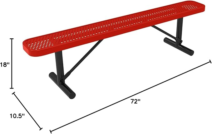 COATEDOUTDOORFURNITURE Coated Outdoor Furniture Heavy-Duty Portable Outdoor Bench Thermoplastic Coated, Punched Steel, Commercial-Grade Seating, Made in America (Portable Without Back, 6 Ft, Red)
