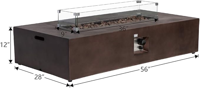 COSIEST Outdoor Propane Fire Pit Table 56" x 28" Rectangle Bronze Compact Concrete-Like Finish, Certified, 50,000 BTU,Wind Guard, Tank Outside, Free Lava Rocks, Fits 20lb Tank Outside, Raincover