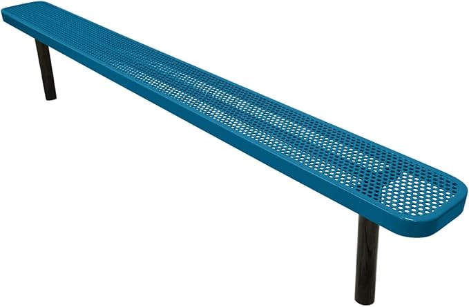 COATEDOUTDOORFURNITURE Coated Outdoor Furniture Heavy-Duty Outdoor Bench Thermoplastic Coated, Punched Steel, Commercial-Grade Seating, Made in America (Inground Without Back, 8 Ft, Light Blue)