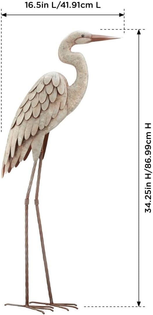 Regal Art & Gift Metal Egret Statue – Coastal Heron Garden Sculpture, Elegant Bird Decor for Lawn, Patio, or Beach House Yard – Sturdy Outdoor Standing Crane Ornament, 16.5""L x 8.25""W x 34.25""H