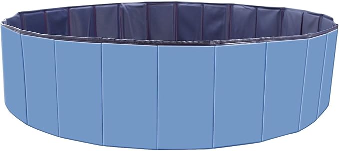 Foldable Pet Swimming Pool - Large 63" PVC Kiddie Dog Pool Bathing Tub for Dogs Cats Kids Portable Summer Outdoor Water Playmat Non-Slip Bottom Easy Drain (Blue)