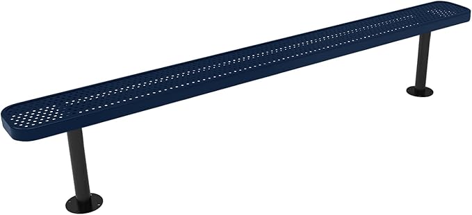 COATEDOUTDOORFURNITURE Heavy-Duty Outdoor Bench Thermoplastic Coated, Punched Steel, Commercial-Grade Seating, Made in America (Surface Without Back, 8 Ft, Textured Dark Blue)