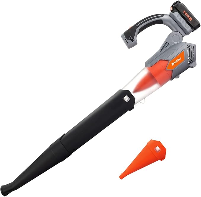 Ukoke 20V (120 MPH 458 CFM) Cordless Leaf Blower- 2.0 Ah Brushless Leaf Blower Lithium Battery and Charger Included, for Blowing Snow Debris, Leaves, and Dust