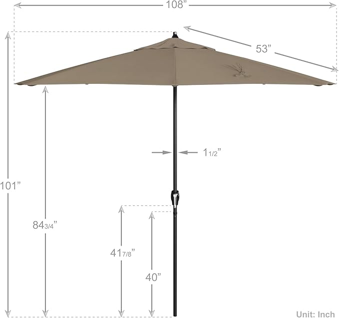California Umbrella 9' Rd Aluminum Patio Umbrella, Crank Lift, Auto Tilt, Black Finish, Sunbrella Dove