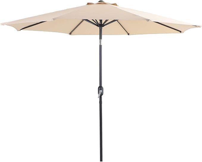 PHI VILLA 9ft Patio Umbrella Clearance, Outdoor Market Table Umbrellas with 8 Ribs and Push Button Tilt for Garden Deck & Poolside (No Base)