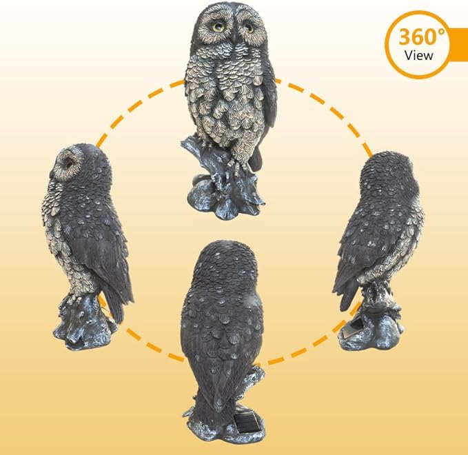 VV-Ladybug Solar Owl Garden Statues Outdoor Decor Resin with Solar Lights Sculpture for Porch Patio Lawn Yard Decorations Christmas Housewarming Gifts for Women Mom