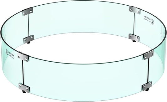 Skyflame 29" Round Glass Wind Guard, Upgraded Prevent Falling Apart Thick/Clear Tempered Glass Panel with Hard Aluminum Corner Bracket & Feet for 24" Round Fire Pit Burner Pans