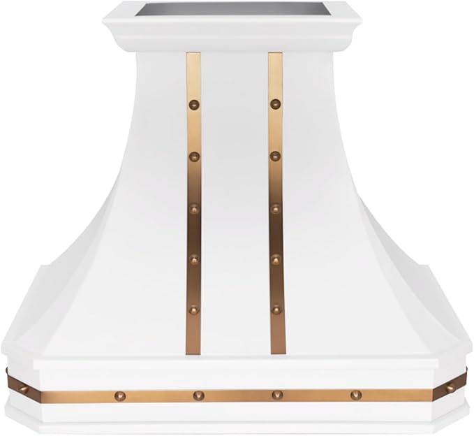 Custom Stainless Steel Range Hood, Handmade Kitchen Hood with Powerful Range Hood Insert, Classic Stove Vent Hood with Straps & Rivets, 42"W x 27"H Wall Mount, HSW30SC-422722WSS
