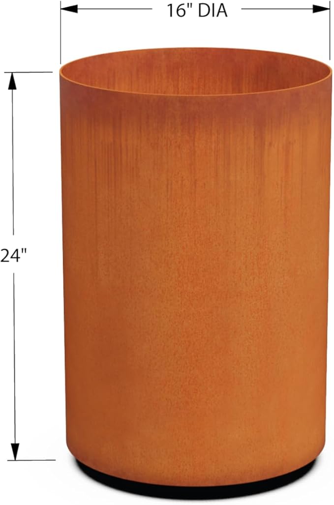 Plantercraft Corten Steel Planters | 24" High Large Round Planters for Outdoor Plants | Modern Extra Large Metal Planter for Porch & Patio Decor